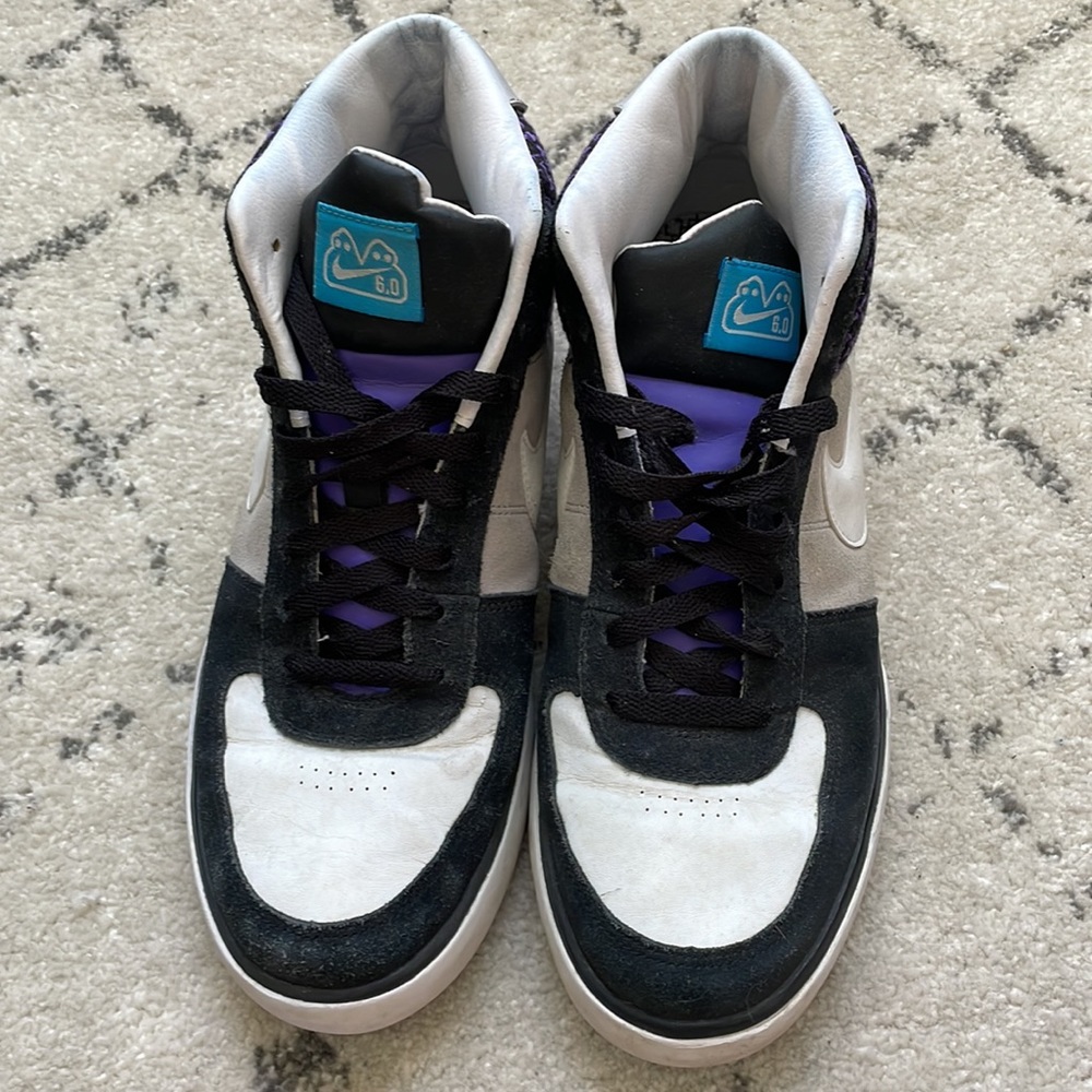(Nike) SB MAVRK Suede/Leather Mid 6.0 Trainers Skate, Black White Purple - Picture 3 of 7